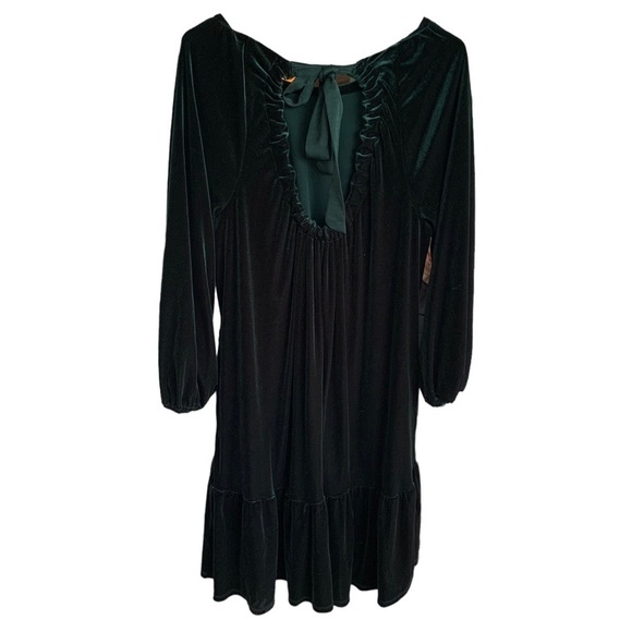 Draper James Womens Green Velvet Party Dress Midi Short Puff Sleeve Holiday XL - Picture 3 of 7